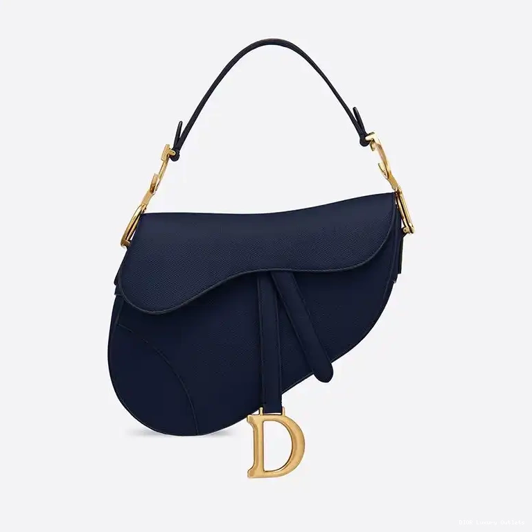 Dior Saddle Bag Blue Calfskin Navy Grained 0508 Luxury